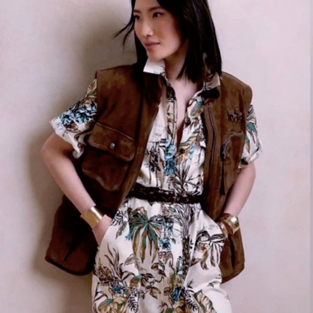 Banana Republic 100% linen / Tropical rainforest print romper
